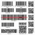 A set of various barcodes, including QR codes and traditional 1D codes copy Royalty Free Stock Photo