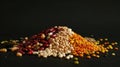 Various beans piled on a black background. Ideal for food and nutrition concepts Royalty Free Stock Photo