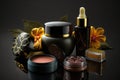 Various beauty products on a dark background Royalty Free Stock Photo