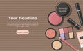 Various beauty products isolated on kraft paper background. Makeup cosmetics set	d Royalty Free Stock Photo