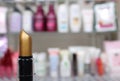 Various Beauty Products in shopping basket with blurred cosmetics Royalty Free Stock Photo