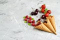 Various Berries in Waffle Cones Summer Tine Minimalism Style