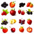 various berries on white background. Blackberry, apple, Currant, mulberry, Raspberry, Strawberry Royalty Free Stock Photo