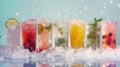 Various beverages served in crushed ice create a refreshing and colorful display. Ai Generated Royalty Free Stock Photo