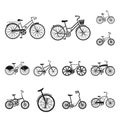 Various bicycles black icons in set collection for design. The type of transport vector symbol stock web illustration.