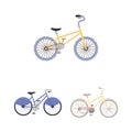 Various bicycles cartoon icons in set collection for design. The type of transport vector symbol stock web illustration.