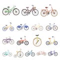 Various bicycles cartoon icons in set collection