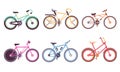 Various Bicycles Collection, Sportive and City Bikes with Different Frames, Ecology Transport Vector Illustration on
