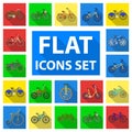 Various bicycles flat icons in set collection for design.