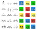 Various bicycles mono,flat icons in set collection for design. The type of transport vector symbol stock web