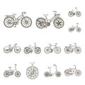Various bicycles outline icons in set collection for design. The type of transport vector symbol stock web illustration.