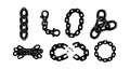 Various black chain link shapes and clasps vector set with broken and connected designs for industrial and decorative use Royalty Free Stock Photo
