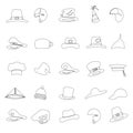 Various black hats outline icons vector set eps10