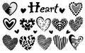 Various black heart patterns designed in doodle style Royalty Free Stock Photo