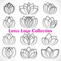 Various black linear lotus logo templates. Vector floral sketch collection. Design flower outline symbol Royalty Free Stock Photo