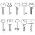 Various black outline keys symbols for open a lock Royalty Free Stock Photo