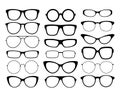 Various black silhouette glasses. Sunglasses frames.