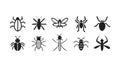 Various Black Silhouetted Insect Icons, vector design Generative AI Royalty Free Stock Photo