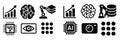 Various black and white icons representing data analysis, artificial intelligence, and robotics in technology Royalty Free Stock Photo