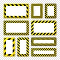 Various blank warning signs with diagonal lines. Red attention, danger or caution sign, construction site signage Royalty Free Stock Photo