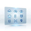 Various blue cloud computing and data storage icons on a transparent Royalty Free Stock Photo