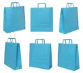 Various blue shopping bags