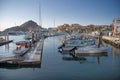 Various boats and yachts moored at the marina in Los Cabos, Baja California