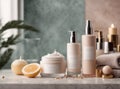 various body care products on the background of a light bathroom Royalty Free Stock Photo