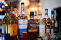 Various bottles of alcoholic beverages in the bar Royalty Free Stock Photo