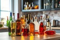 Various bottles of various alcoholic beverages Royalty Free Stock Photo