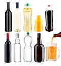 Various bottles on a white background