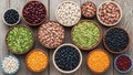 Include black beans red kidney beans white beans green peas and red Royalty Free Stock Photo