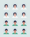 Various boys facial expressions semi flat color vector character avatar set