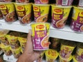 various brand instant noodles in local supermarket.