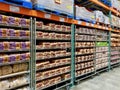 Various brands of bread at a big warehouse store