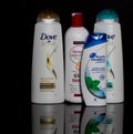 Various brands of shampoo