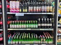 Various brands of Thai alcoholic beverages, Soju, wine to the store. Royalty Free Stock Photo