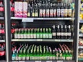 Various brands of Thai alcoholic beverages, Soju, wineto the store. Royalty Free Stock Photo