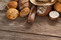 Various bread loaves with flour and wheat Royalty Free Stock Photo