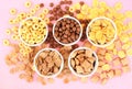 Various breakfast cereals, assorted corn flakes