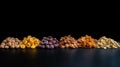 Various breakfast cereals, whole grain cereals, diet healthy food, black background isolate. AI generated. Royalty Free Stock Photo