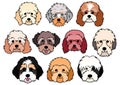 Cartoon doodle dogs faces bundle