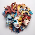 Various bright carnival masks. Concept of acting and entertaiment. Ai art.