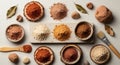 Various brightly colored powders in earthy Royalty Free Stock Photo