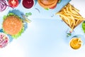 Various burgers set on blue background Royalty Free Stock Photo