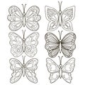 Various butterflies, black contours on white background.