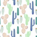 Various cacti desert vector seamless pattern. Abstract thorny plants nature fabric print. Royalty Free Stock Photo