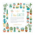 Vector cactuses and succulents square frame.