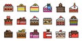 Various cake vector icon set, filled style