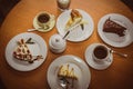 Various cakes in a cafe, top view Royalty Free Stock Photo